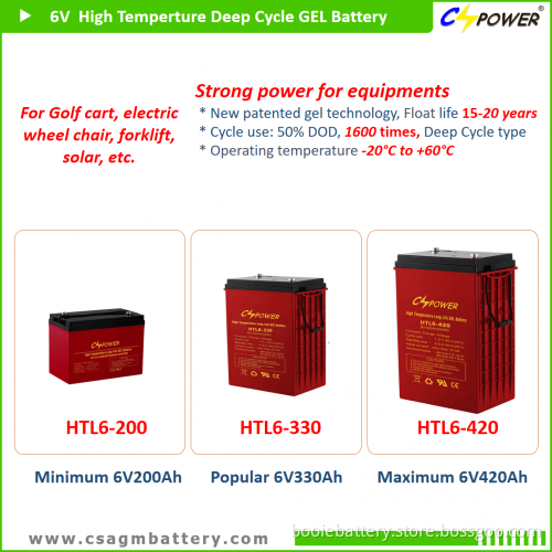 Deep Cycle Gel Battery 6V 420ah for 48V Solar Power System